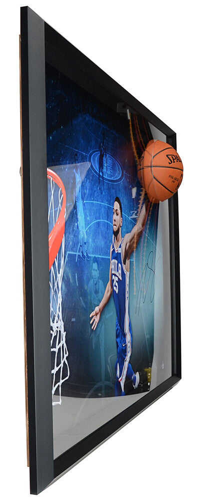 Ben Simmons Signed Basketball UDA Break Through Framed 76ers Autograph Photo #D