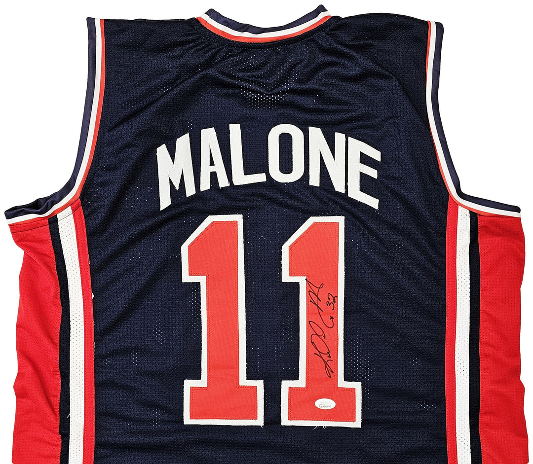 Team USA Karl Malone Autographed Signed Blue Jersey JSA