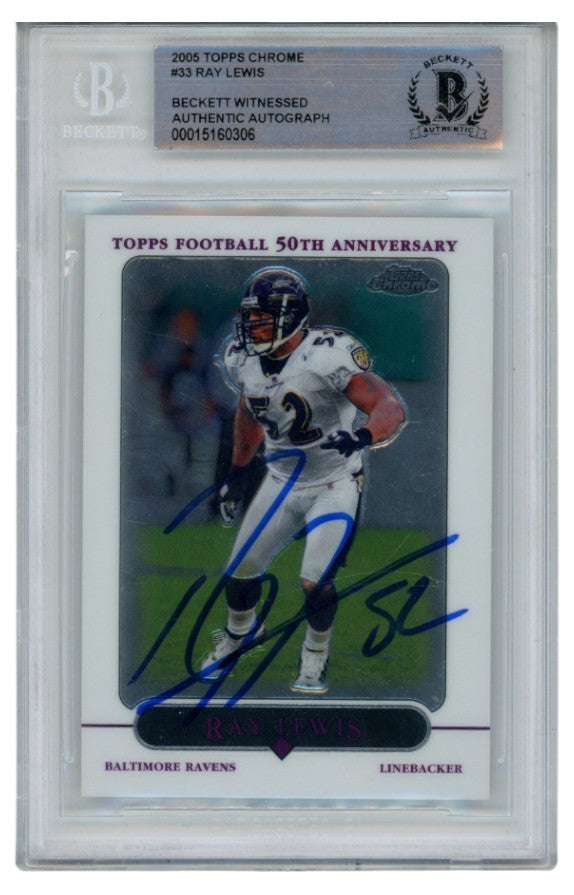 Ray Lewis Autographed/Signed 2005 Topps Chrome #33 Card Slab Beckett 52661
