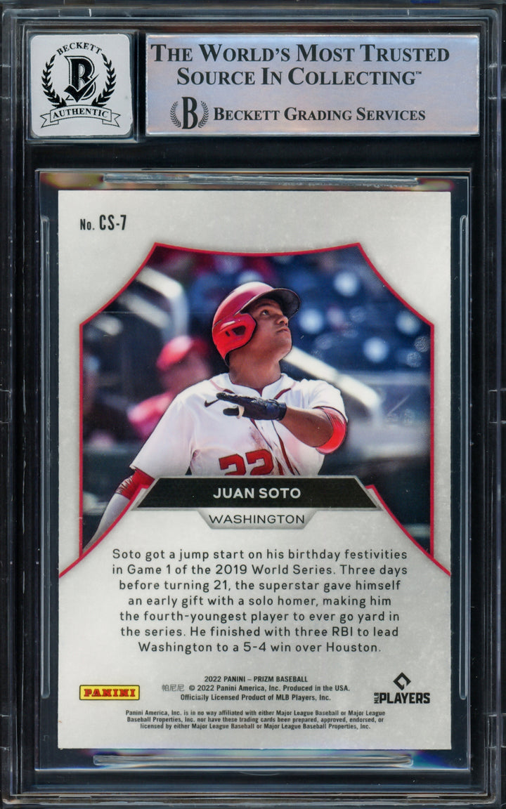 Juan Soto Signed 2022 Prizm Championship Stage Card CS-7 Mets Sig 10 Beckett