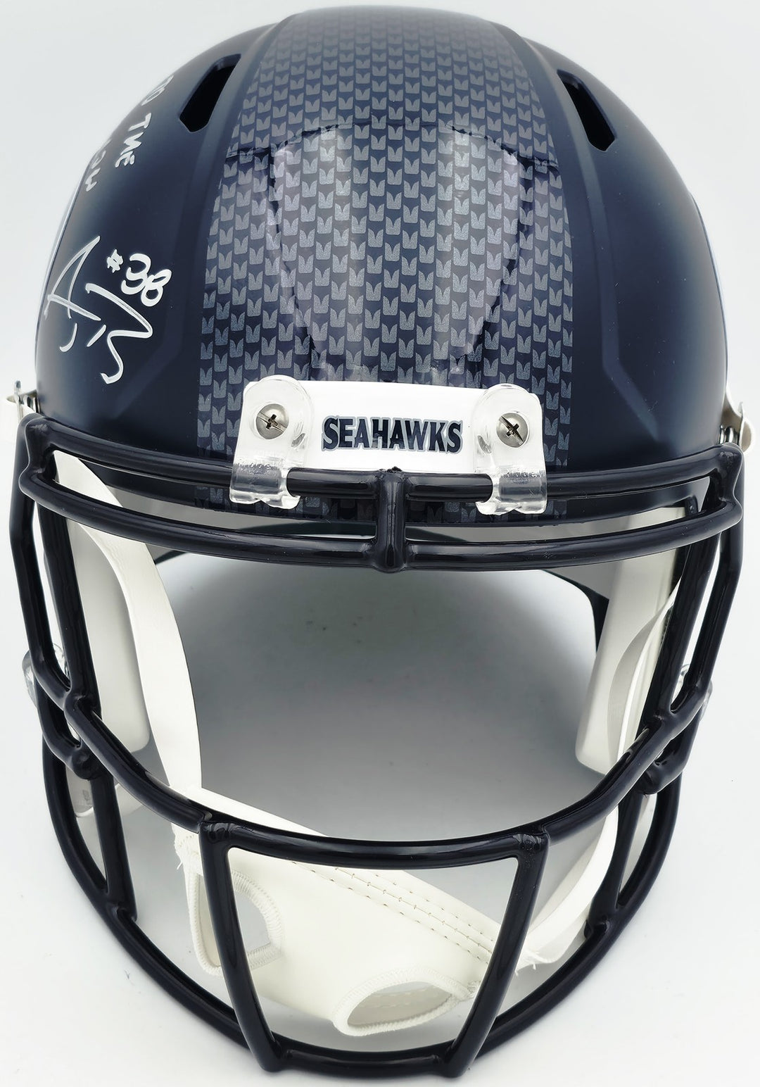 AJ Barner Signed Seahawks Blue Full Sz Speed Rep Helmet Beckett Wit