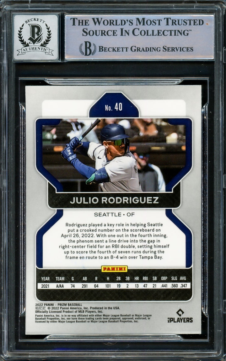 Julio Rodriguez Signed 2022 Panini Prizm RC #40 Mariners Auto GM 10 Beckett