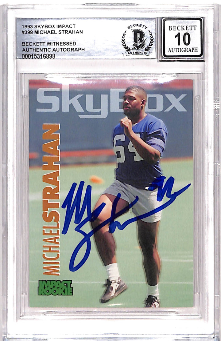 Michael Strahan Signed 1993 Skybox #398 Card 10 Auto Beckett 42726