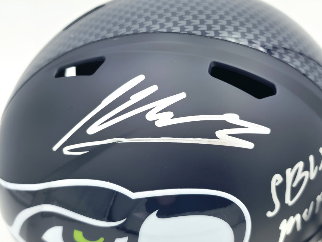 Kenneth Walker III Auto Seahawks Blue Full Sz SB LX Champions Logo Speed Rep