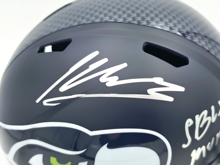 Kenneth Walker III Auto Seahawks Blue Full Sz SB LX Champions Logo Speed Rep
