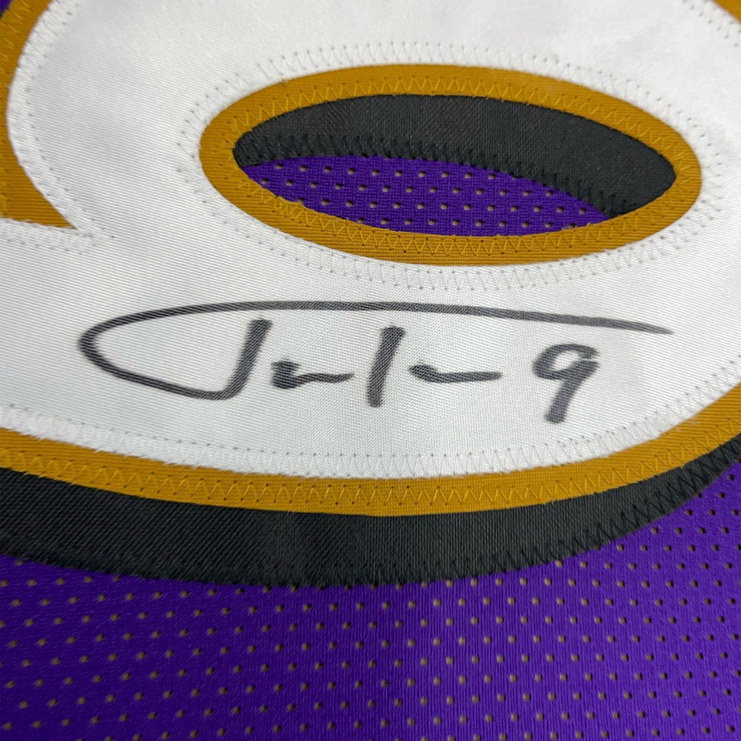 Framed Signed Justin Tucker 35x39 Baltimore Purple Jersey JSA COA