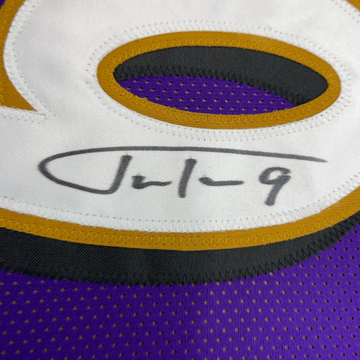 Framed Signed Justin Tucker 35x39 Baltimore Purple Jersey JSA COA
