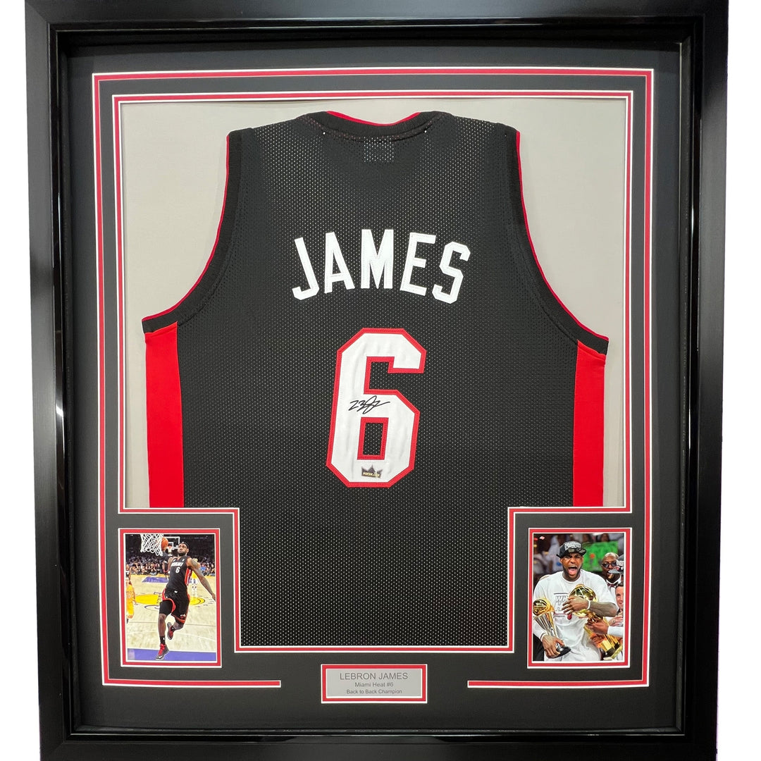 Framed Facsimile Autographed LeBron James 33x42 Black Reprint Laser Auto Jersey