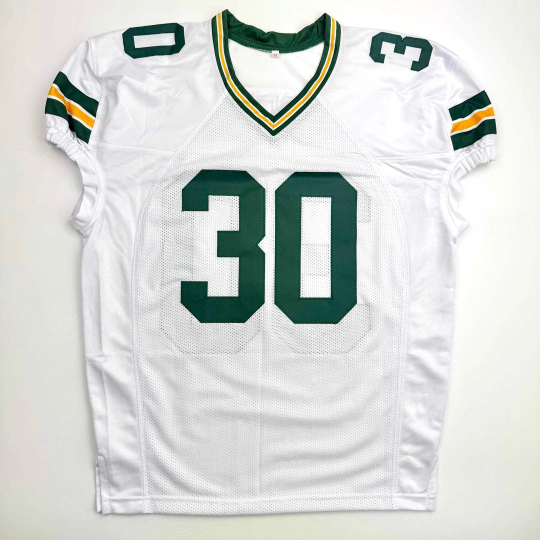 Autographed/Signed Ahman Green Green Bay White Football Jersey JSA COA