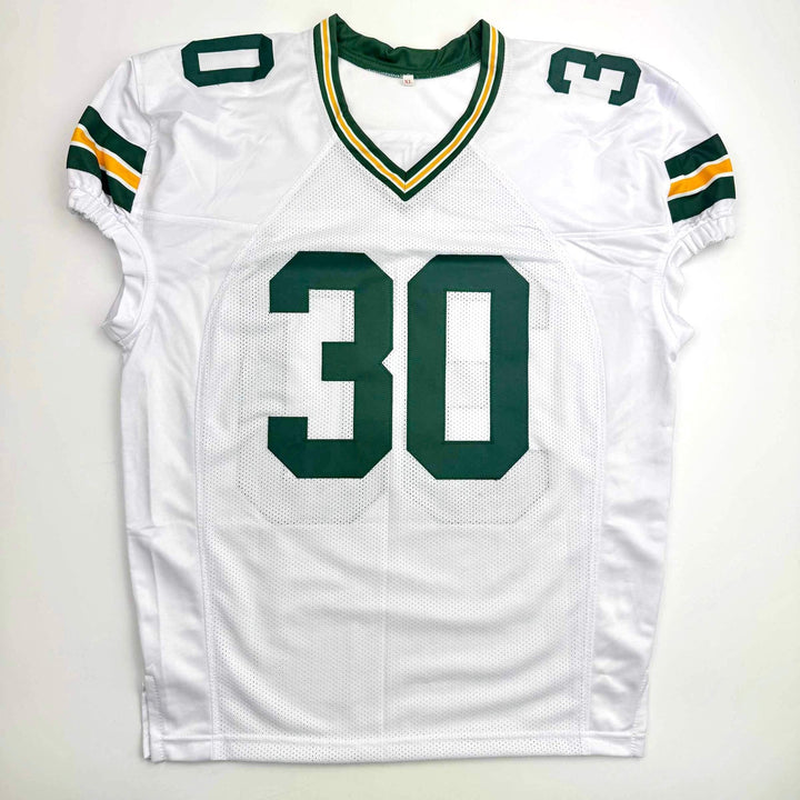 Autographed/Signed Ahman Green Green Bay White Football Jersey JSA COA
