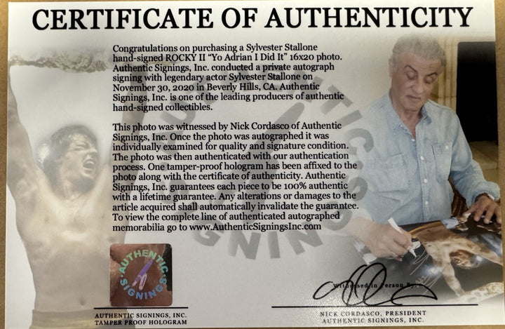 Sylvester Stallone Signed Rocky 16x20 Framed Photo Celebration Auto ASI COA