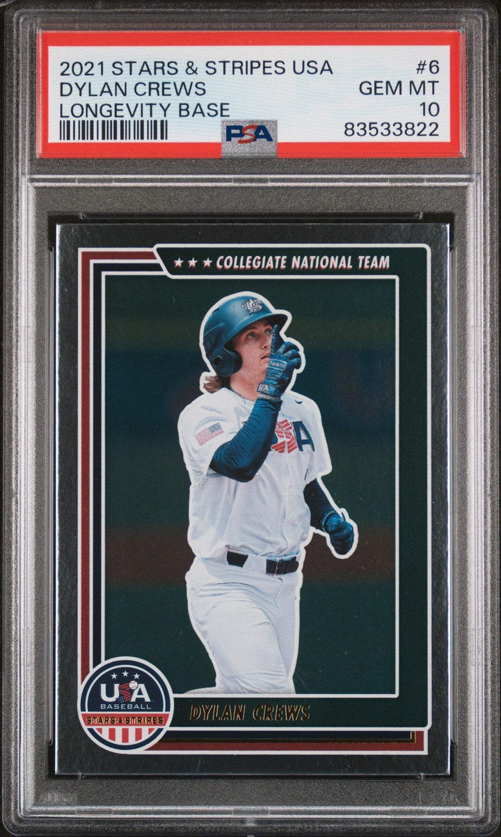 Graded 2021 Stars & Stripes USA Dylan Crews #6 Longevity Base RC Card PSA 10