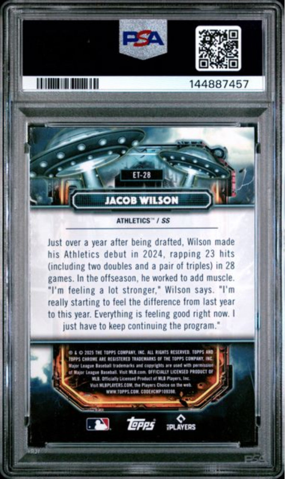 Graded 2025 Cosmic Chrome Jacob Wilson #28 Extraterrestrial Talent Card PSA 10