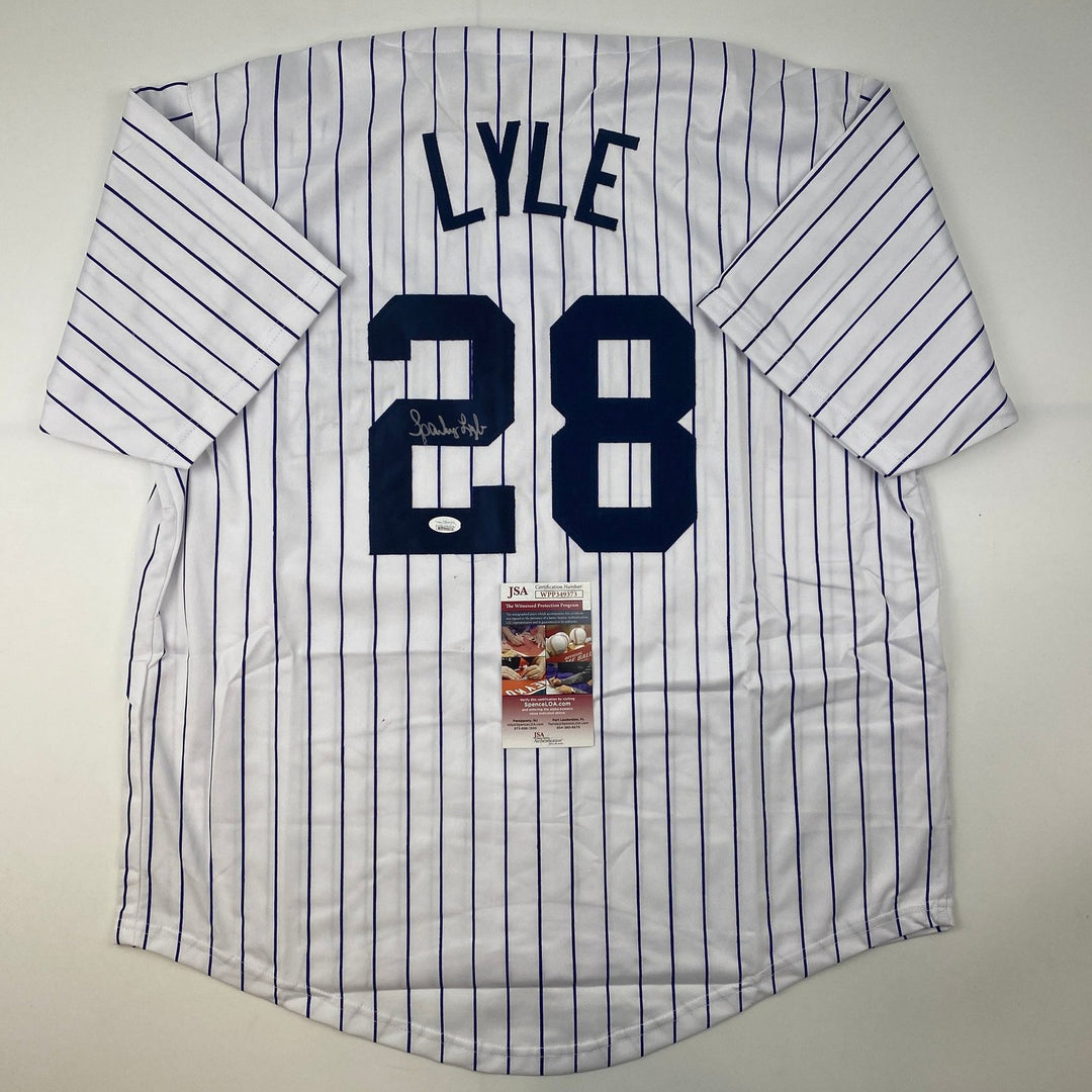 Autographed/Signed Sparky Lyle New York Pinstripe Baseball Jersey JSA COA