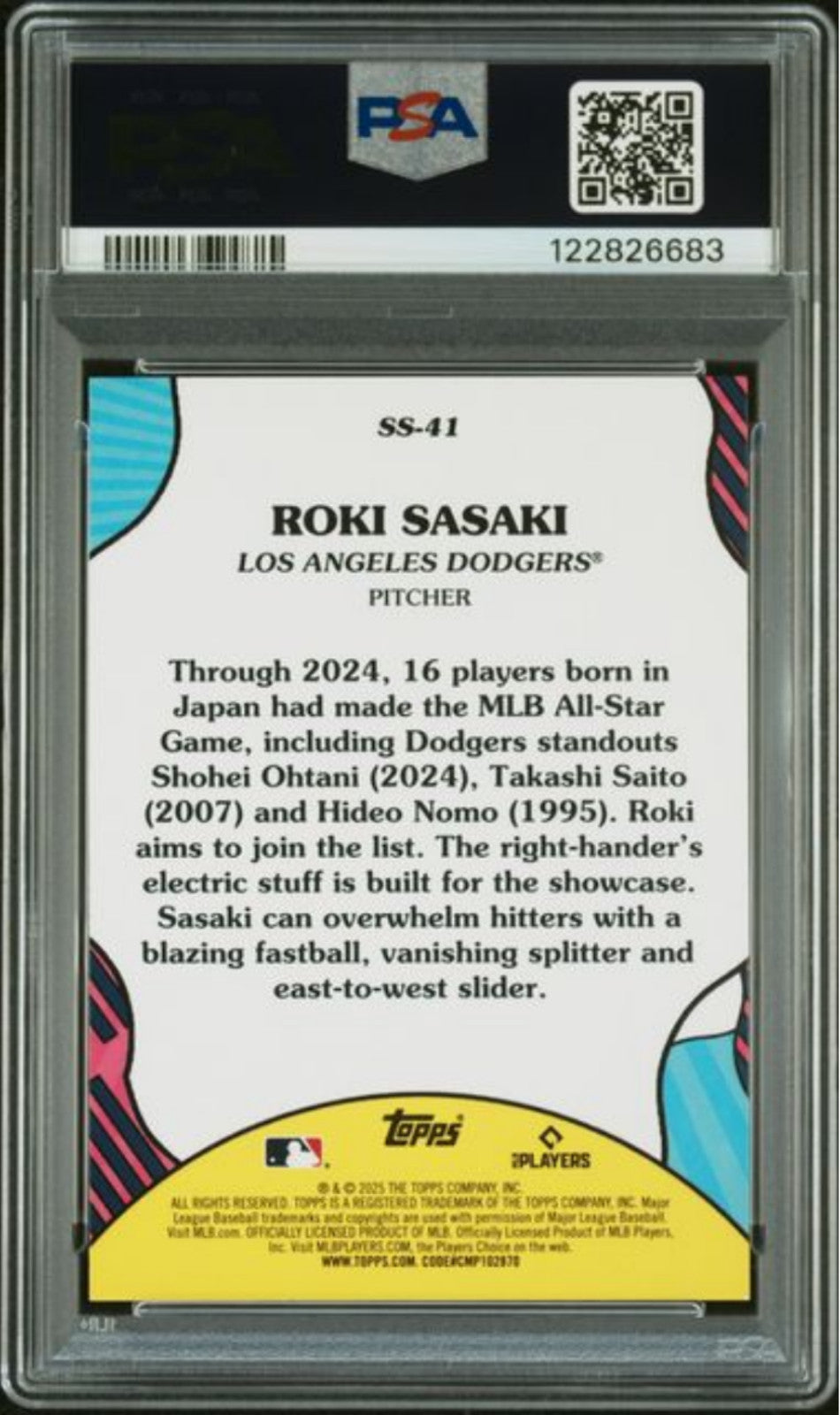 Graded 2025 Topps Roki Sasaki #SS41 Summer Superstars Rookie RC Card PSA 10 Mint