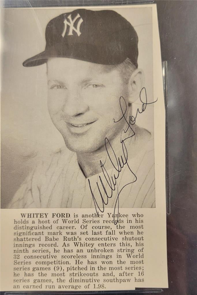 Whitey Ford signed New York Yankees 3.5x5.5 newspaper photo autograph ~ Beckett