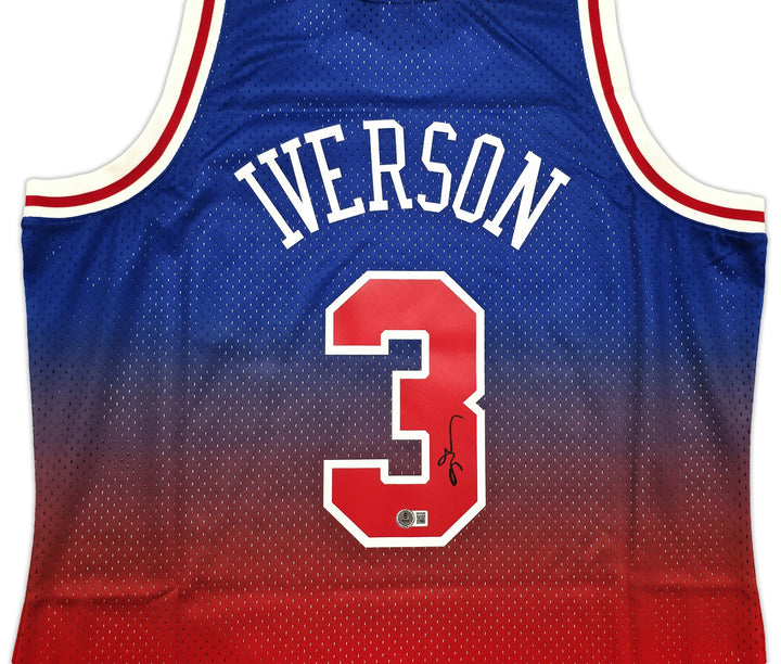 76ers Allen Iverson Auto Red Mitchell Ness 96-97 Swingman Fadeaway Jersey XL BAS