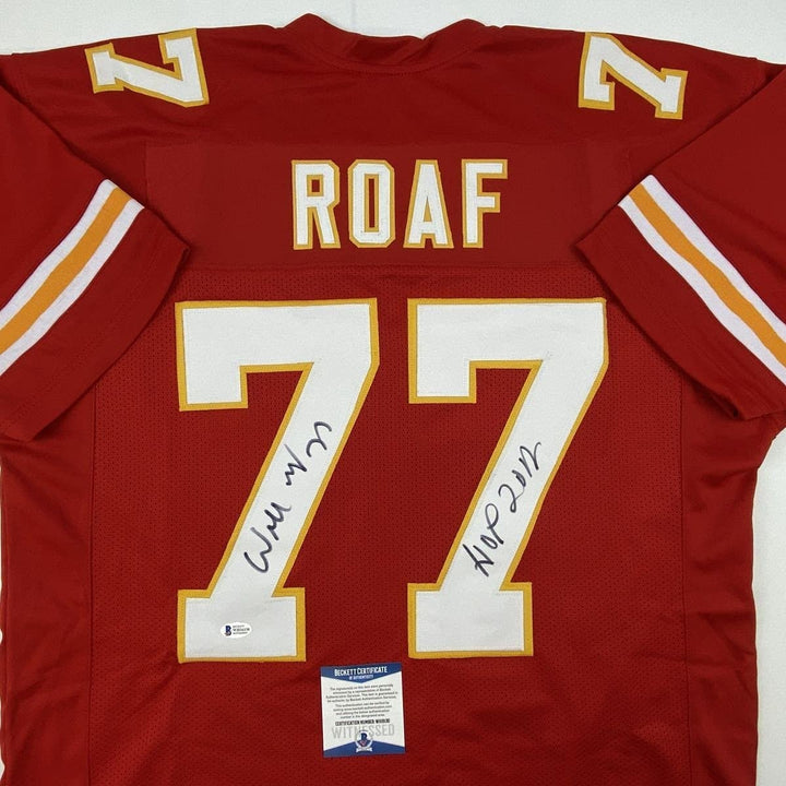 Autographed/Signed Willie Roaf HOF 2012 Kansas City Red Jersey BAS COA
