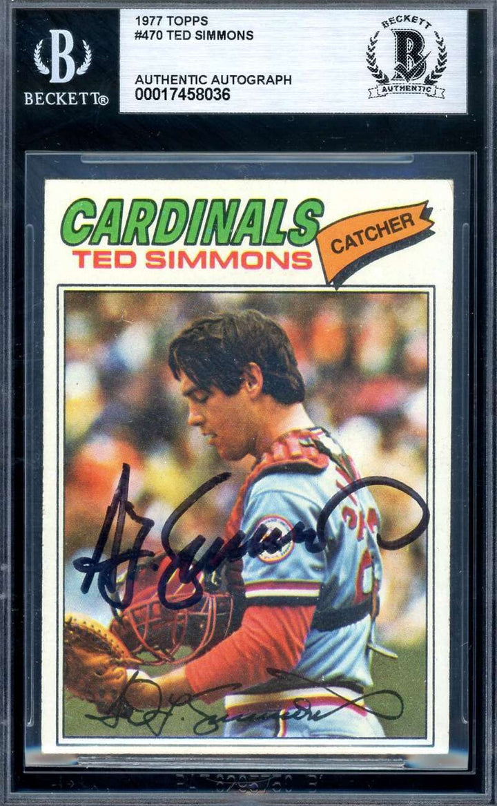 Ted Simmons Beckett BAS Signed 1977 Topps Autograph
