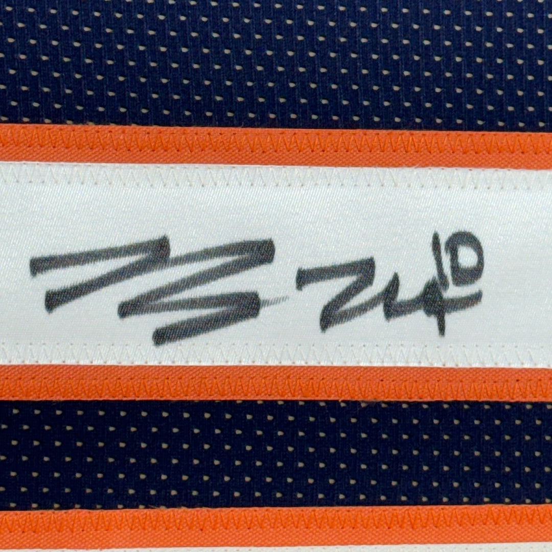 Framed Autographed/Signed Bo Nix 35x39 Denver Blue Jersey Beckett COA