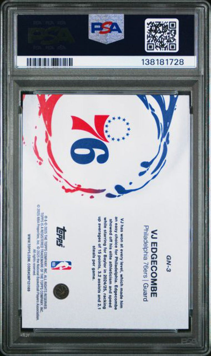 Graded 2025 Topps VJ Edgecombe #GN3 Generation Now RC Basketball Card PSA 10