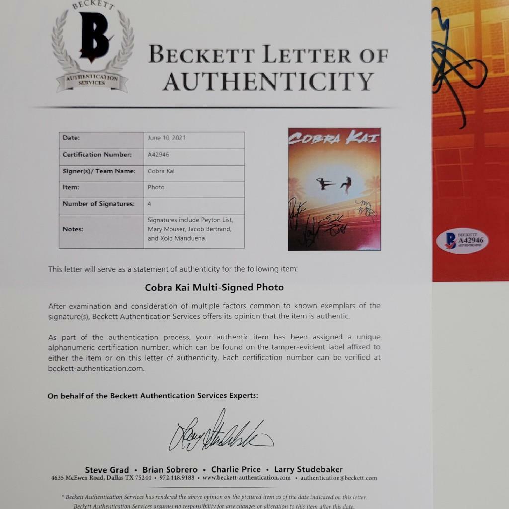 Cobra Kai Cast x4 signed 11x14 Photo List Mouser Bertrand (B) ~ Beckett BAS COA