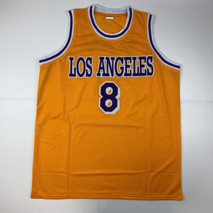 Facsimile Autographed Kobe Bryant #8 Los Angeles LA Yellow Jersey Size Men's XL