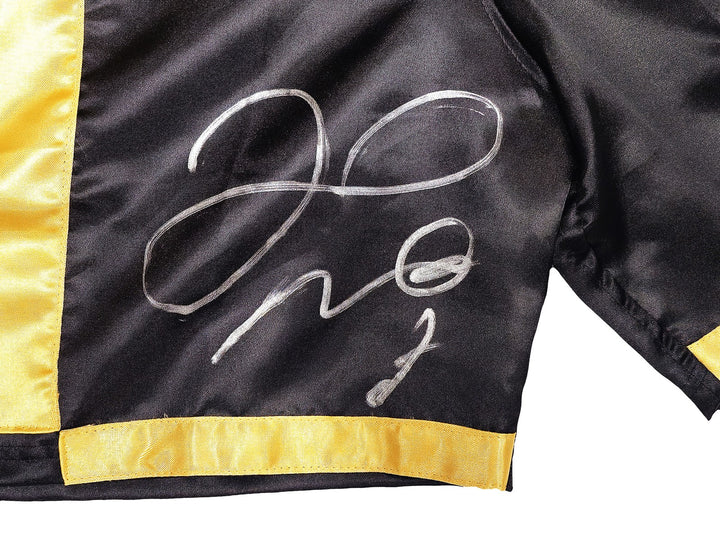 Floyd Mayweather Jr. Signed Black & Gold Boxing Trunks Beckett BAS Witness