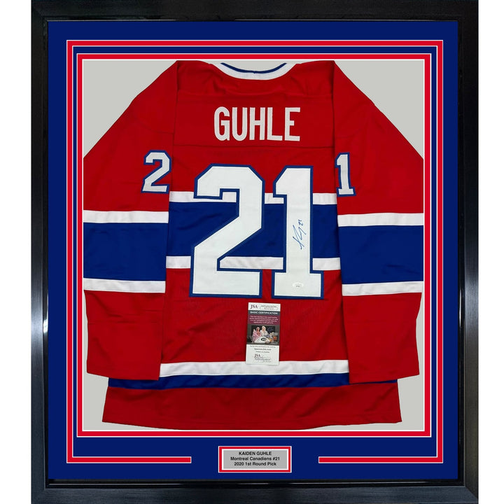 Framed Autographed/Signed Kaiden Guhle 35x39 Montreal Red Jersey JSA COA