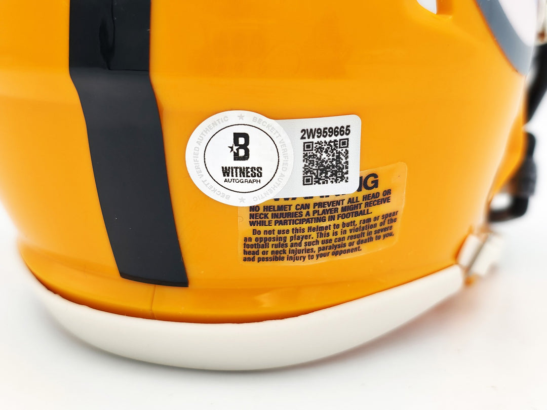 James Harrison Signed Steelers Throwback Gold Speed Mini Helmet Beckett Wit