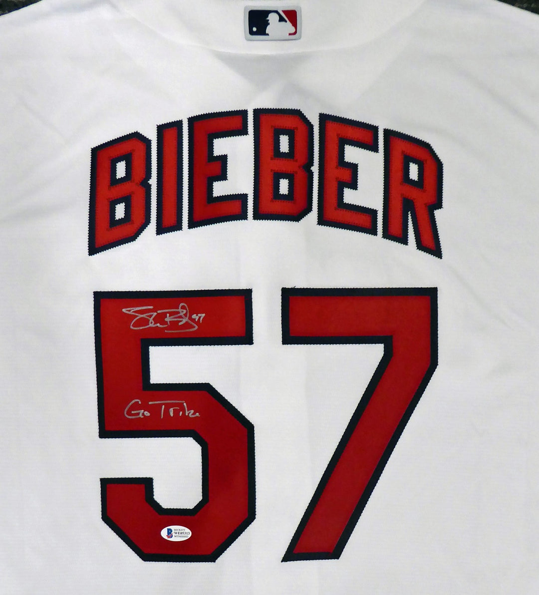 Cleveland Indians Shane Bieber Signed White Majestic Cool Base Jersey Size XL