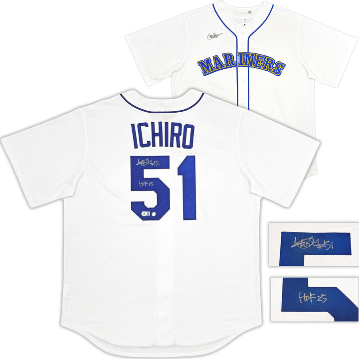 Mariners Ichiro Suzuki Auto White Nike Cooperstown Collect Jersey L HOF 25 BAS