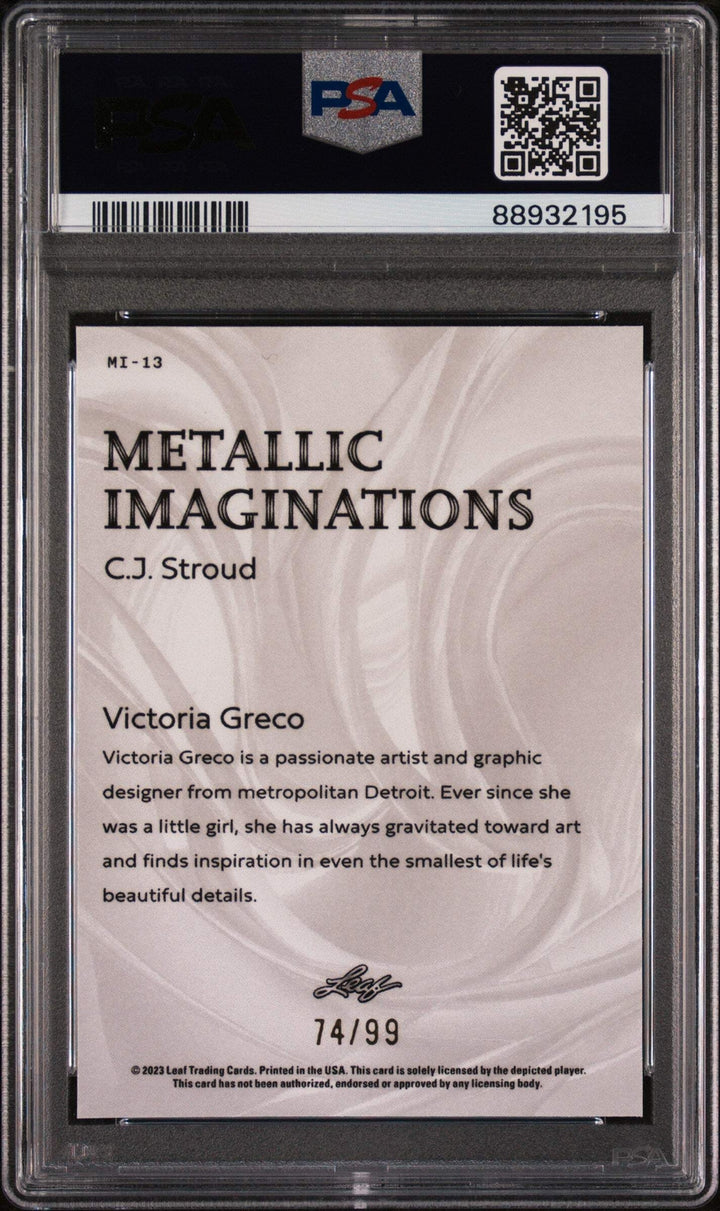 Graded 2023 Leaf CJ Stroud #MI13 Imaginations Gold #/99 Football Card PSA 10