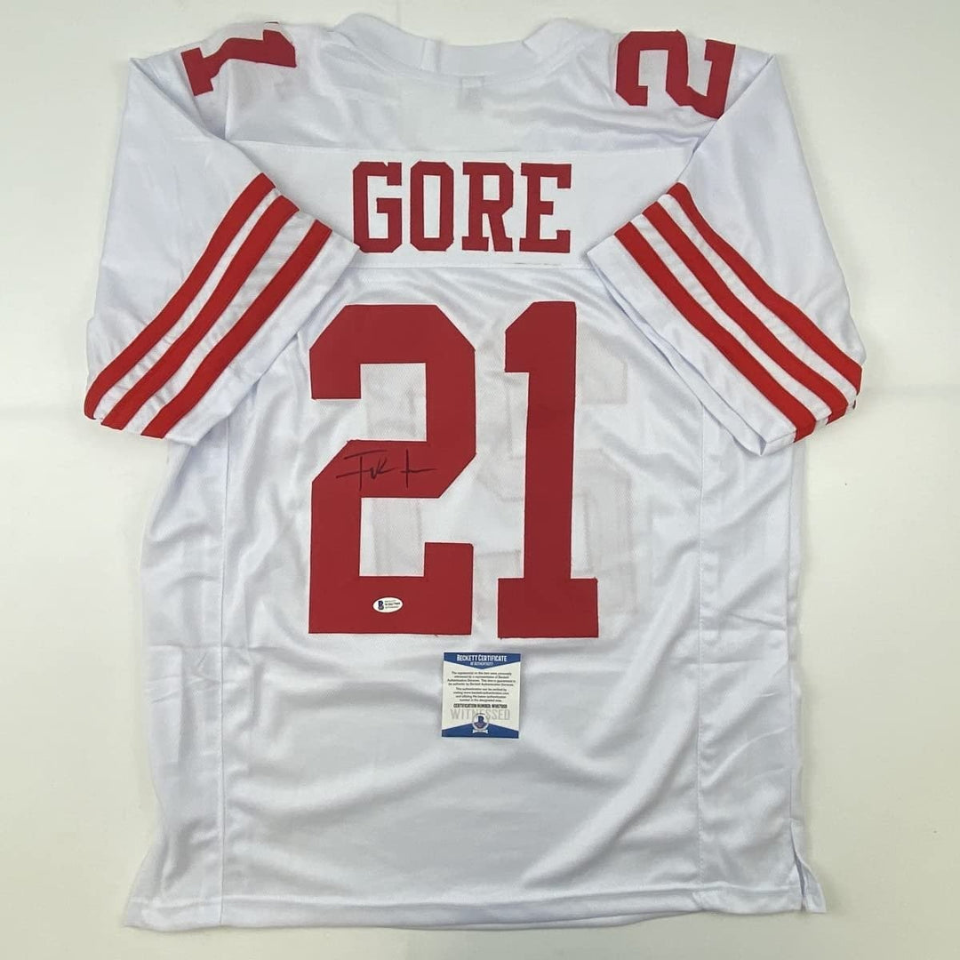 Autographed/Signed Frank Gore San Francisco White Jersey Beckett COA