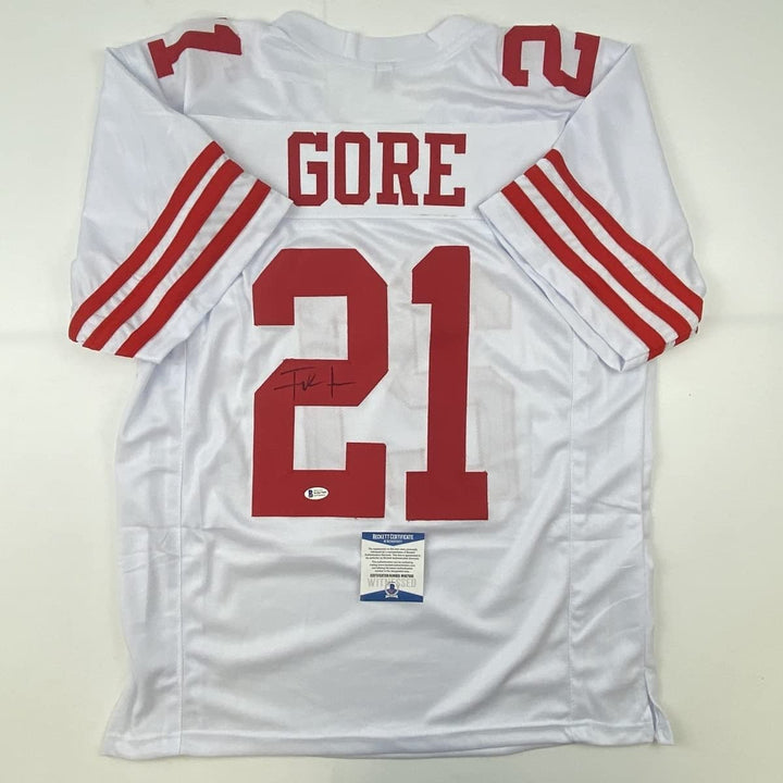 Autographed/Signed Frank Gore San Francisco White Jersey Beckett COA