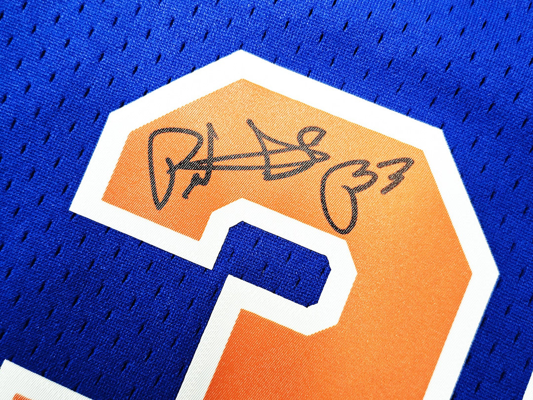 New York Knicks Patrick Ewing Signed Framed Blue M&N HWC Swingman Jersey
