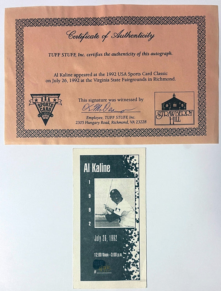 Al Kaline signed Detroit Tigers MLB 8x10 Photo- Tuff Stuff COA/Show Ticket/HOF