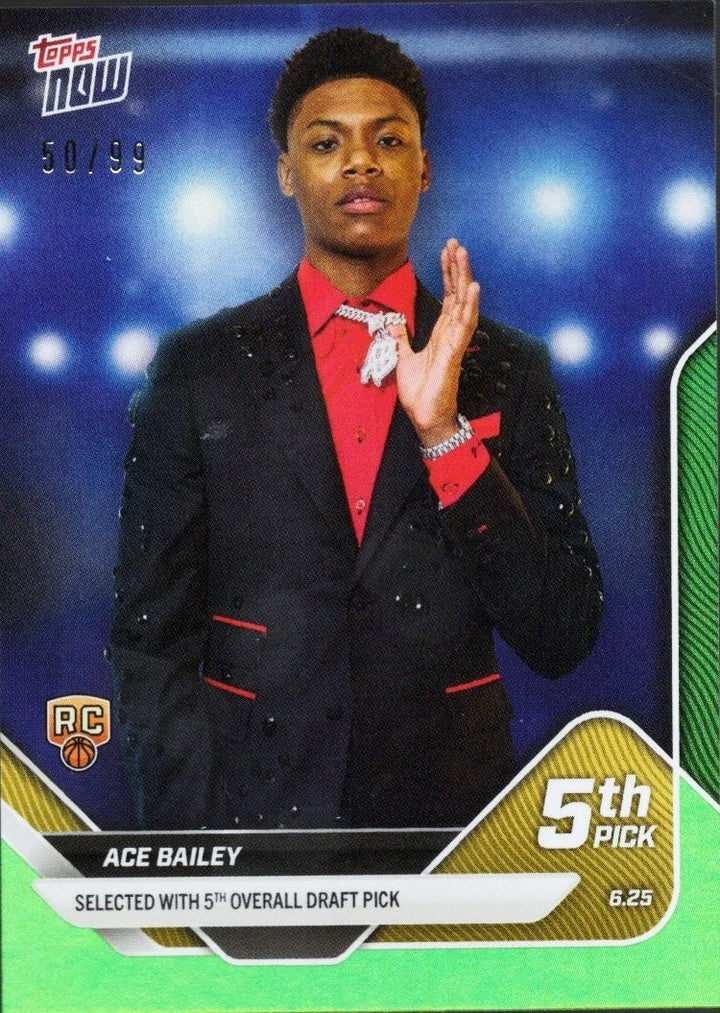 2025 Topps Now Ace Bailey #D5 Green Foil /99 Utah Jazz Rookie RC Card