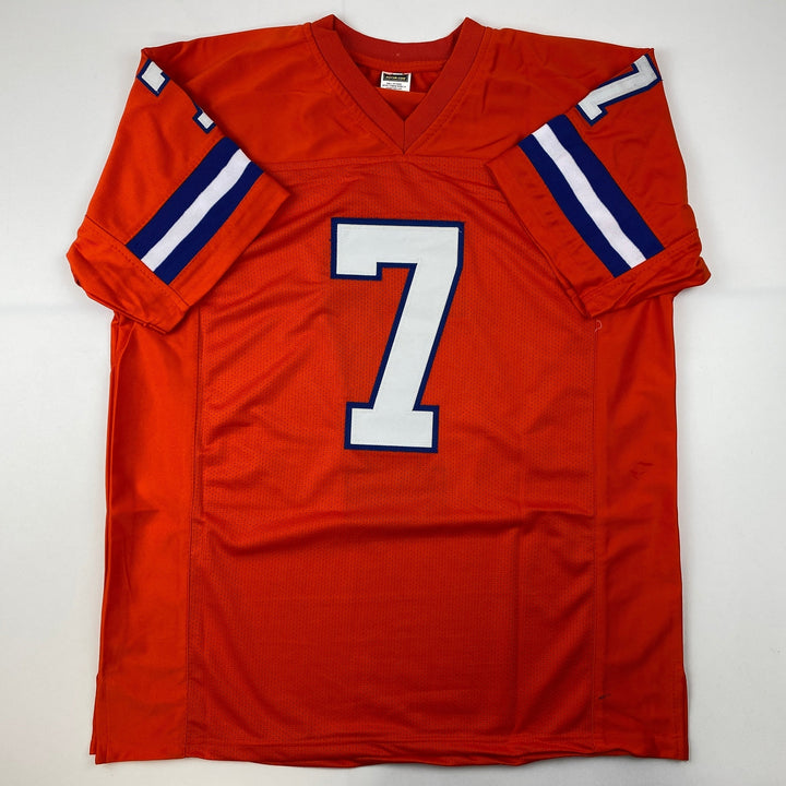 Facsimile Autographed John Elway Denver Orange Retro Laser Jersey Size Men's XL