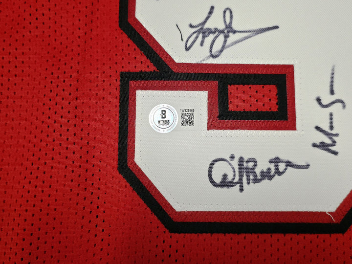 UNLV Runnin Rebels 1990 NCAA Champs Auto Red Jersey 13 Sig Larry Johnson Beckett