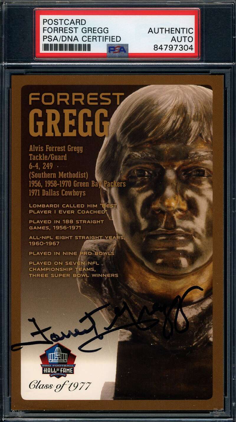 Forrest Gregg PSA DNA Signed Hall of Fame Bronze Bust Postcard Autograph
