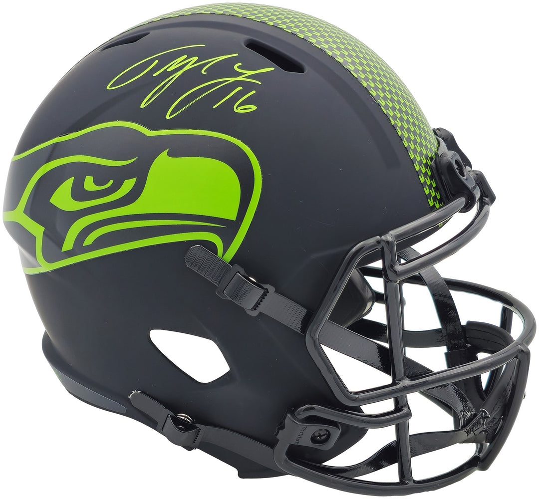 Tyler Lockett Auto Seahawks Eclipse Black Full Size Speed Rep Helmet MCS Holo