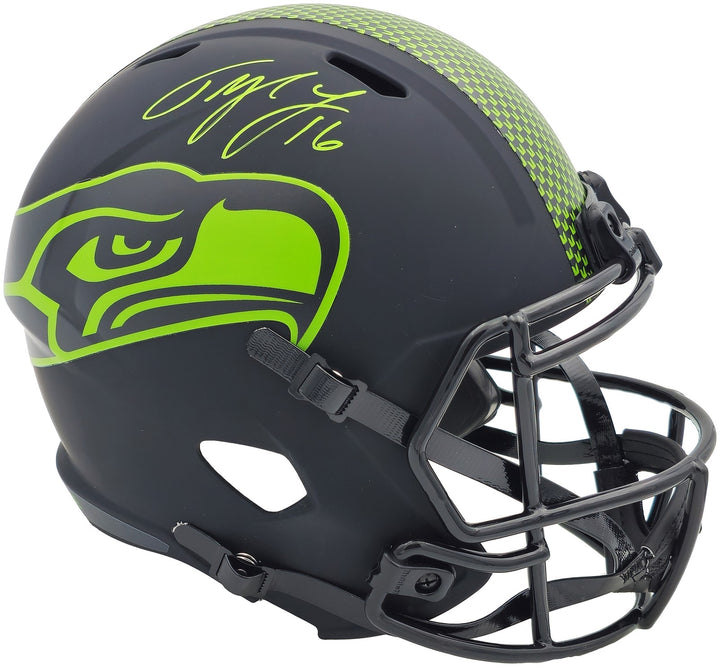 Tyler Lockett Auto Seahawks Eclipse Black Full Size Speed Rep Helmet MCS Holo