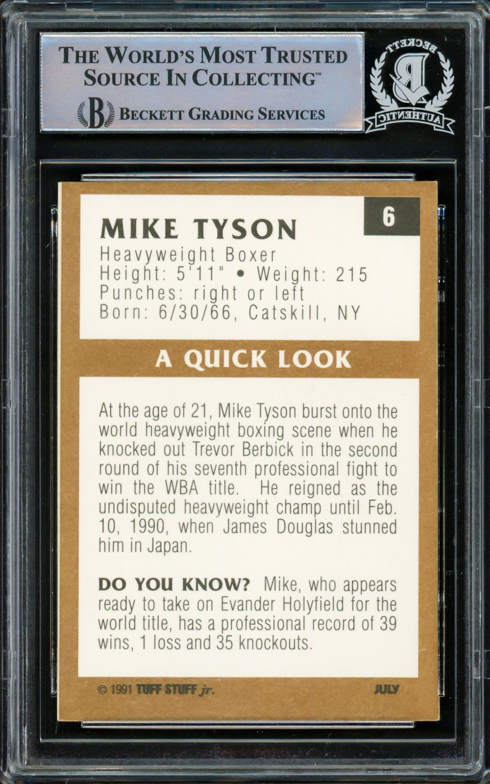 Mike Tyson Autographed Signed 1991 Tuff Stuff Jr. Magazine Card 6 Beckett