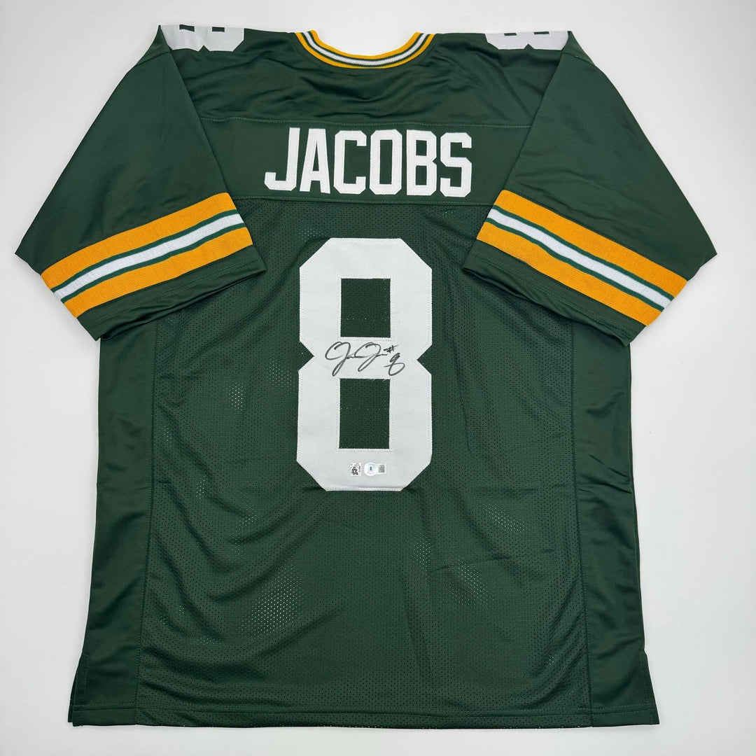 Autographed/Signed Josh Jacobs Green Bay Green Jersey Beckett BAS COA