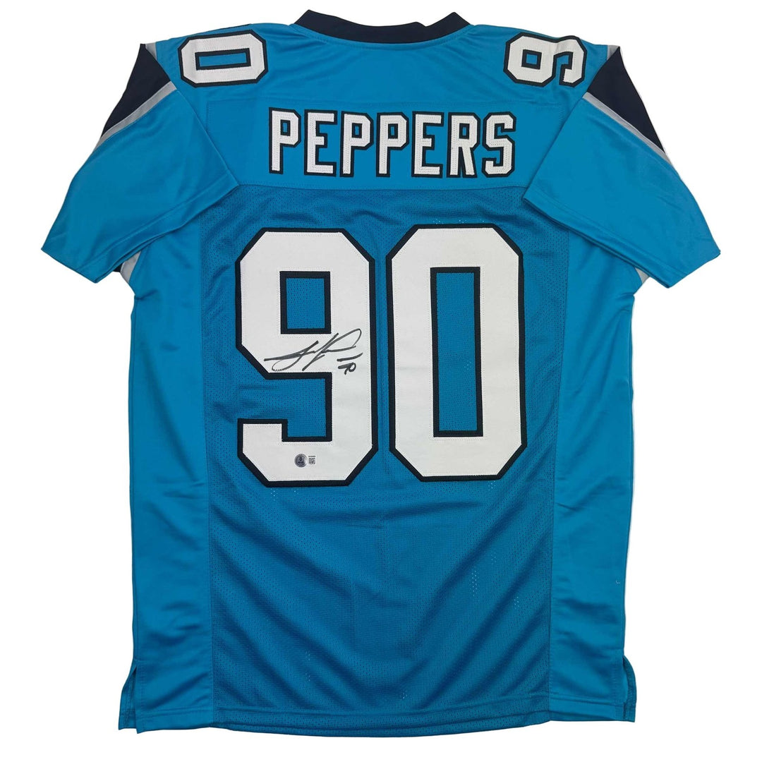 Autographed/Signed Julius Peppers Carolina Blue Jersey Beckett BAS COA