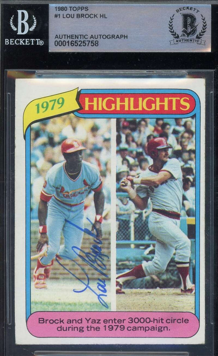 Lou Brock Beckett BAS Signed 1980 Topps 1979 Highlights Autograph