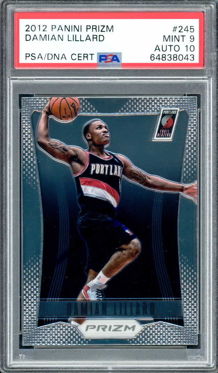 Damian Lillard Signed 2012-13 Panini Prizm RC 245 PSA 9 Sig 10 On Card PSA/DNA