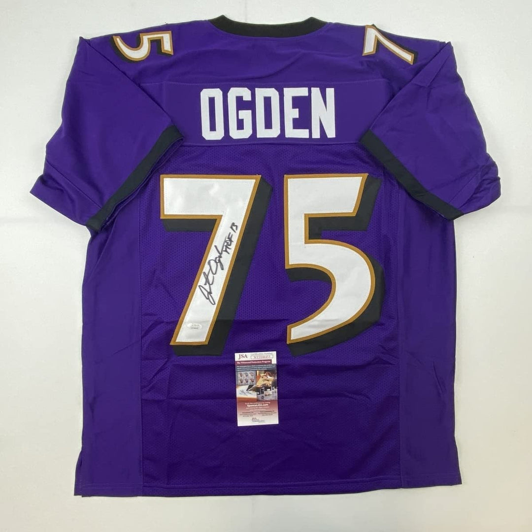 Autographed/Signed Jonathan Ogden HOF 13 Baltimore Purple Jersey JSA COA