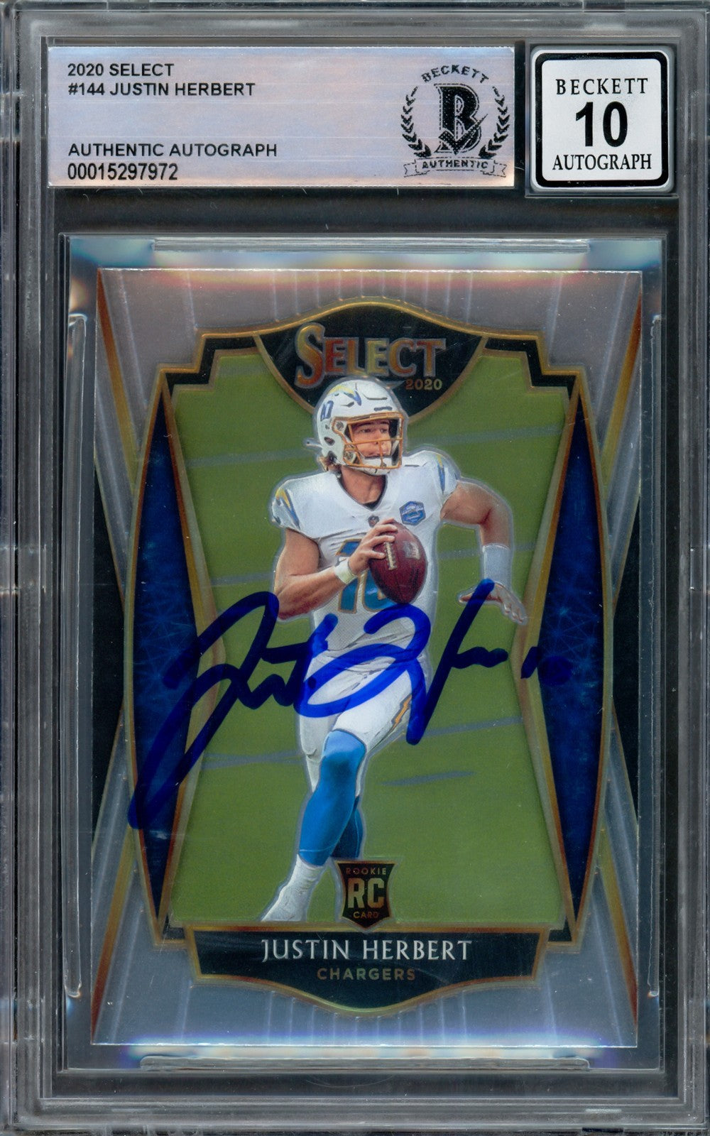 Justin Herbert Signed 2020 Select RC 144 Los Angeles Chargers Auto GM 10 Beckett